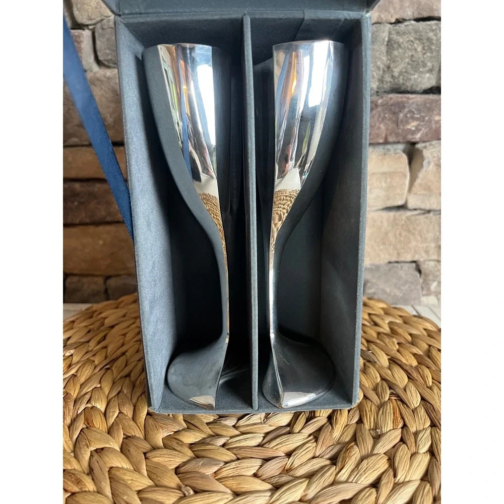 Lenox Two Hearts Silver Plated Champagne Toasting Flutes Set of 2 With Box